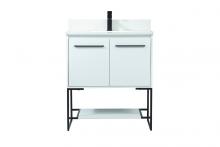 Elegant VF42530MWH-BS - 30 Inch Single Bathroom Vanity in White with Backsplash