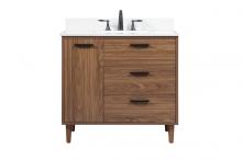 Elegant VF47036WB-BS - 36 Inch Single Bathroom Vanity in Walnut Brown with Backsplash