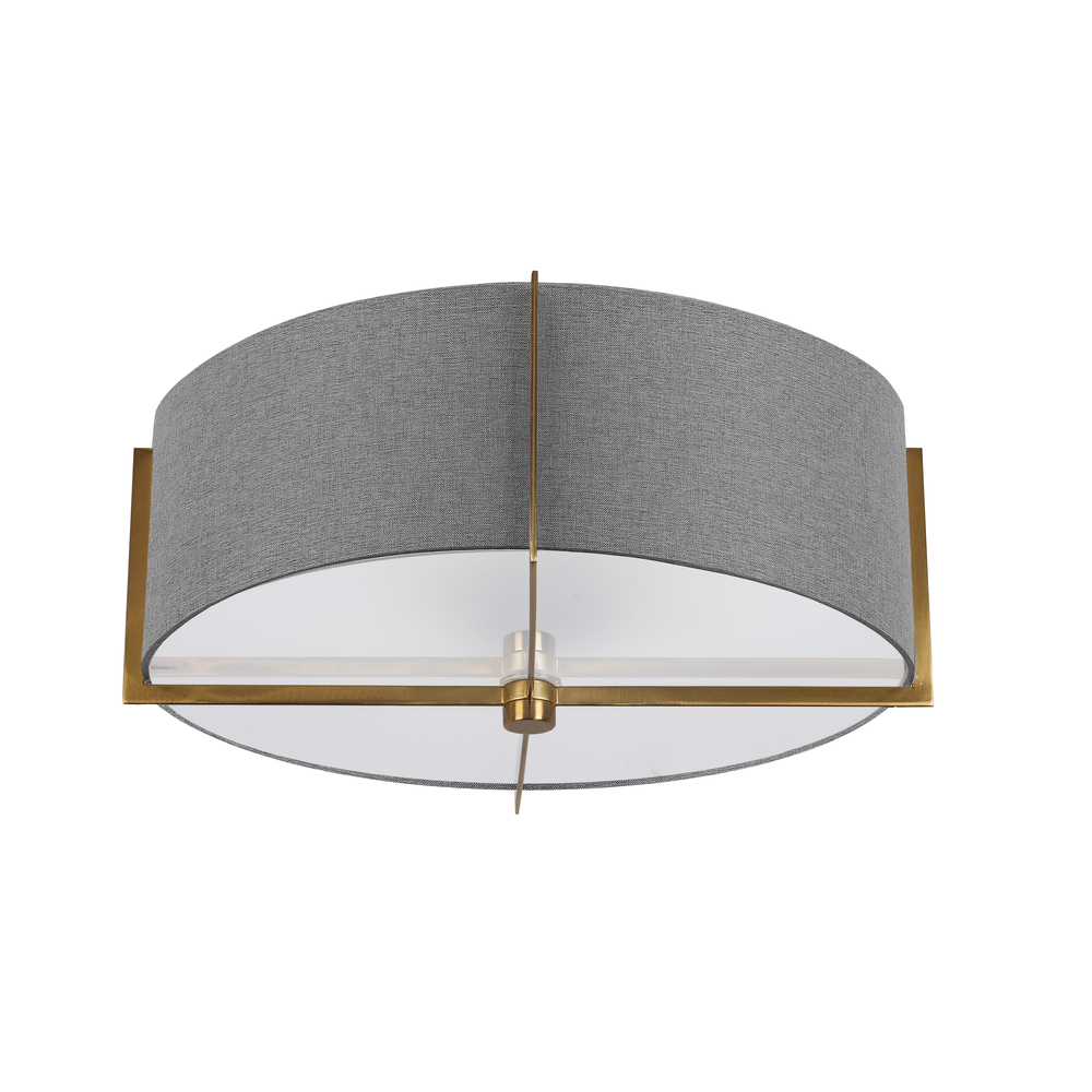 3 Light Incandescent Semi-Flush Mount, Aged Brass with Grey Shade