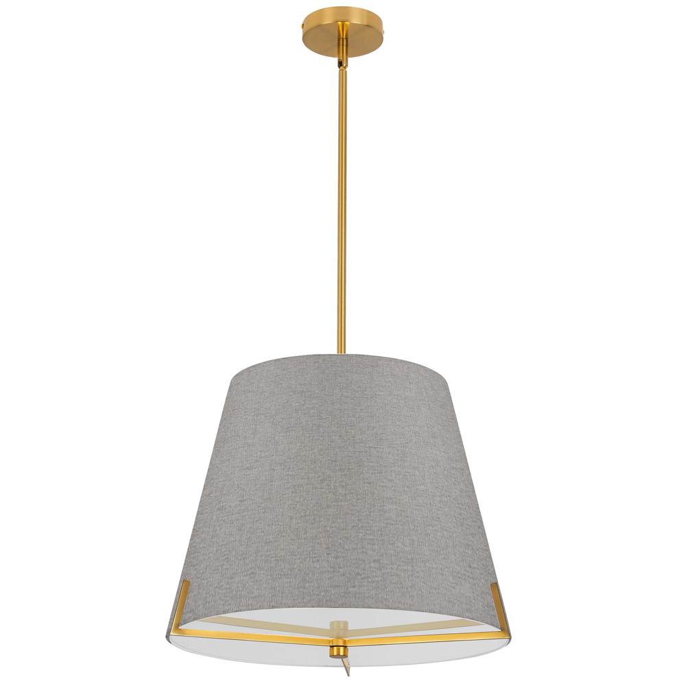 4 Light Incandescent Pendant Aged Brass with Grey Fabric shade