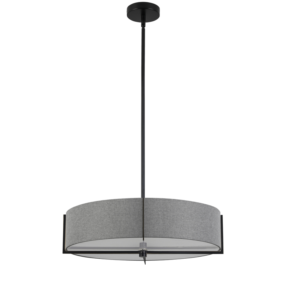 4 Light Incandescent Pendant, Matte Black with Grey Shade