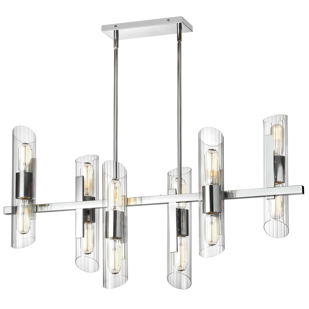 12LT Horiz Chandelier, PC w/ Clear Fluted Glass