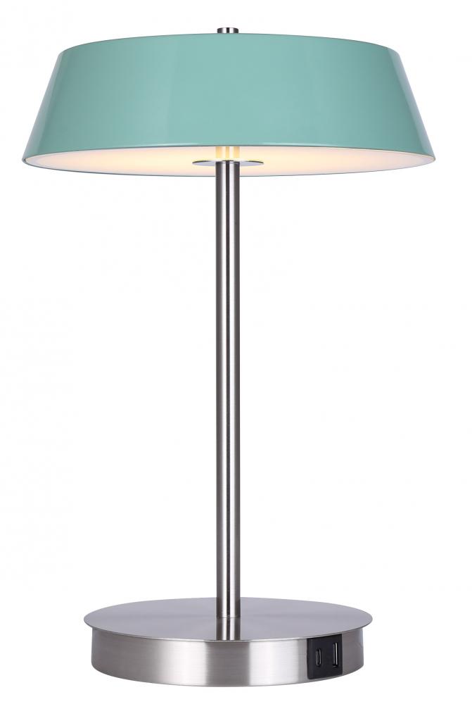 Jessa 14 in. Integrated LED Brushed Nickel Table Lamp with Teal Metal Shade, On/Off Touch