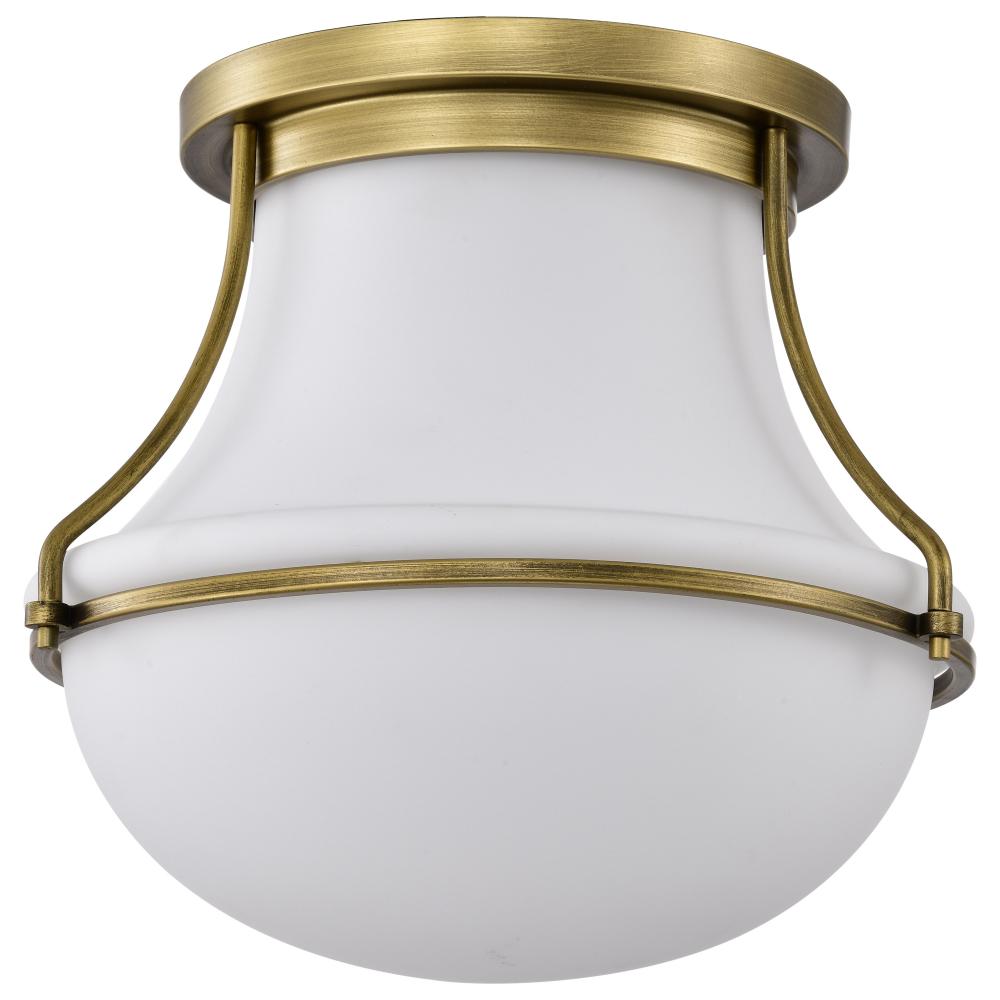 Valdora 1 Light Flush Mount; 14 Inches; Natural Brass Finish; White Opal Glass