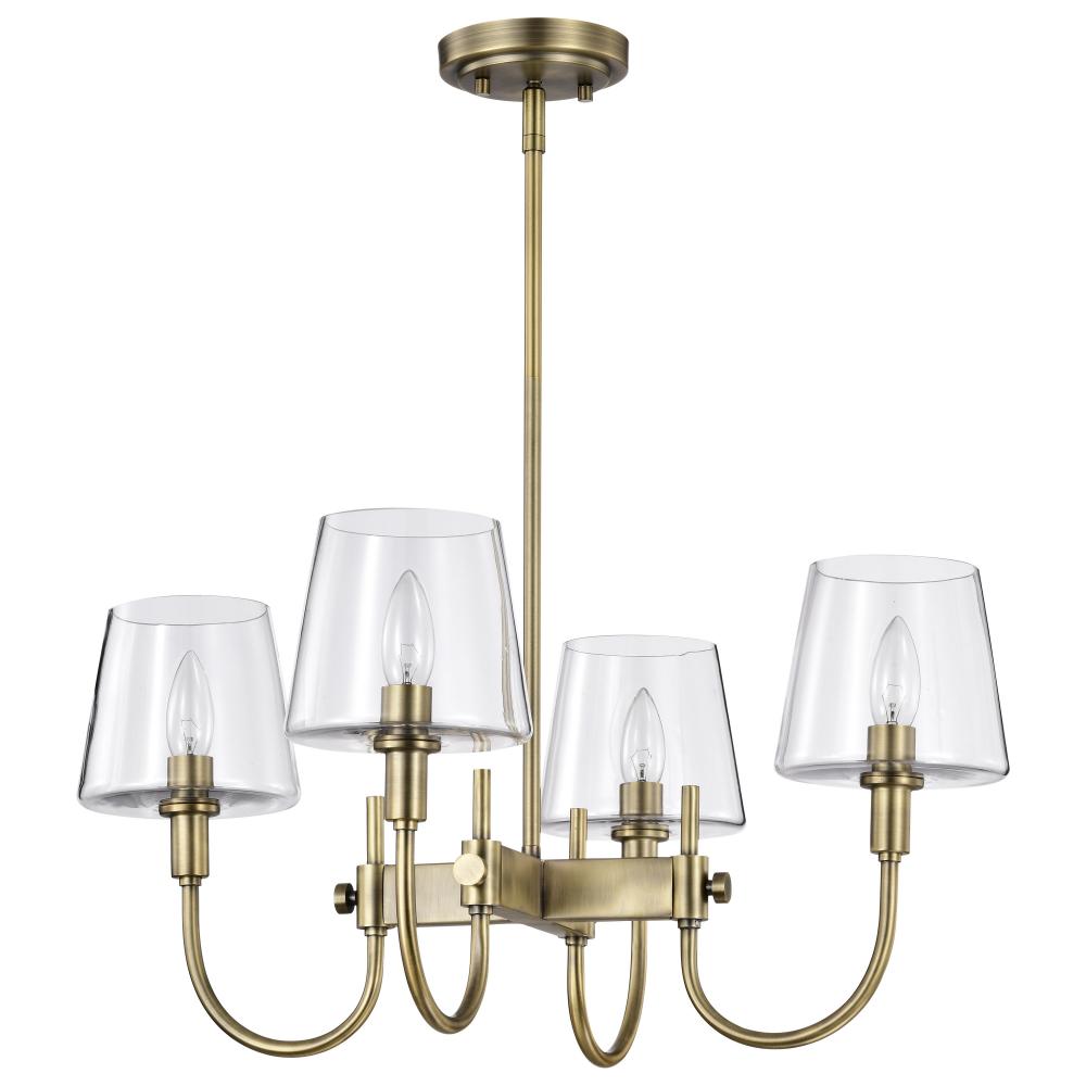 Brookside 4 Light Chandelier; Vintage Brass Finish; Clear Glass