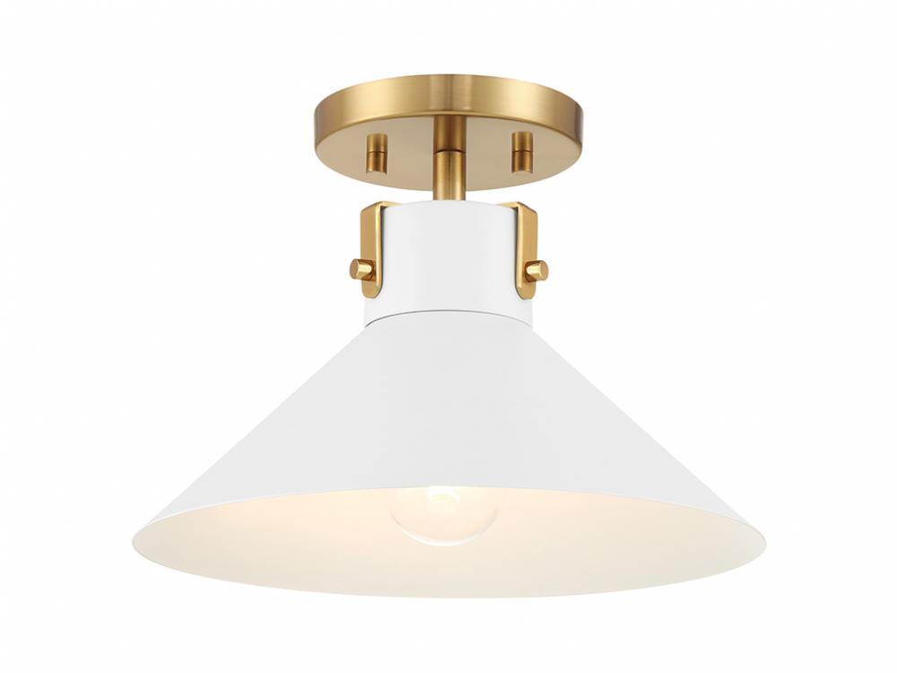 1-Light Ceiling Light in White and Natural Brass