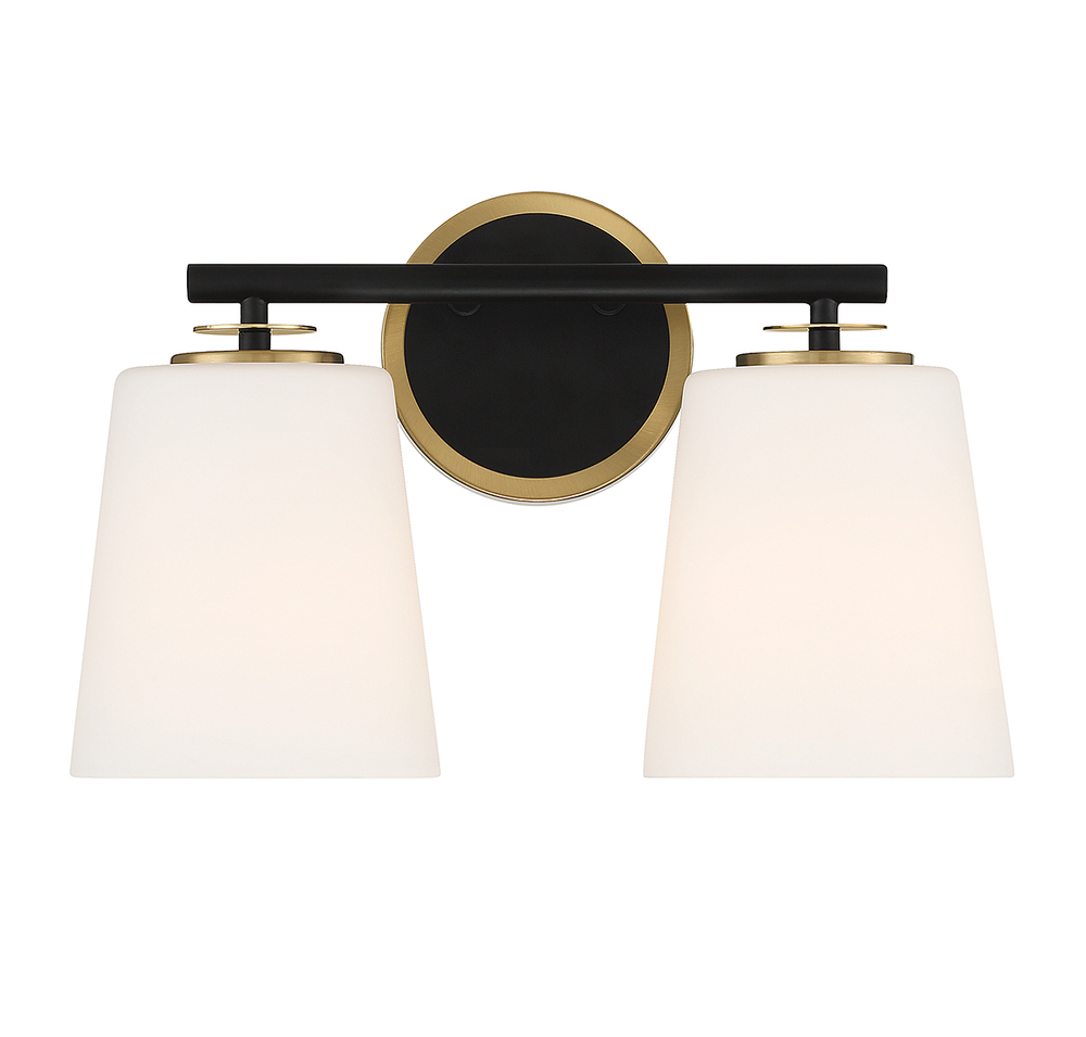 2-Light Bathroom Vanity Light in Matte Black and Natural Brass