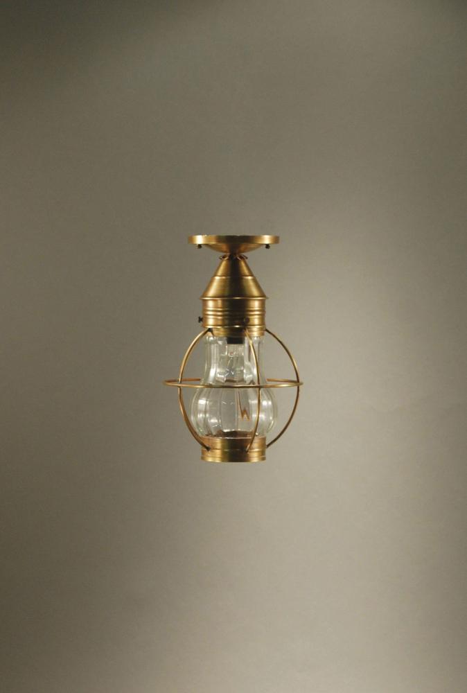 Caged Pear Flush Antique Brass Medium Base Socket Optic Glass