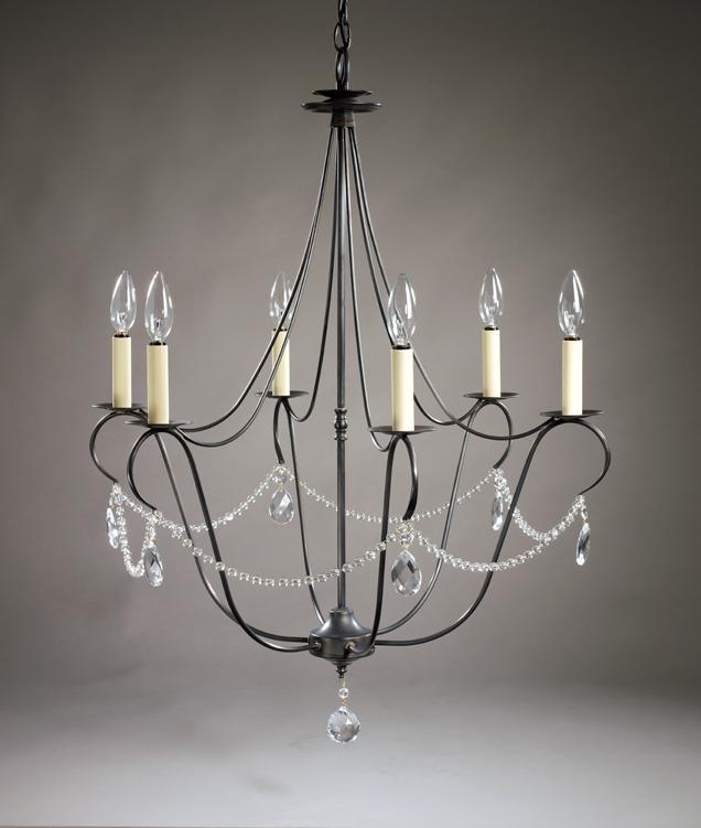 Hanging Verdi Gris 6 Candelabra Sockets With Crystals