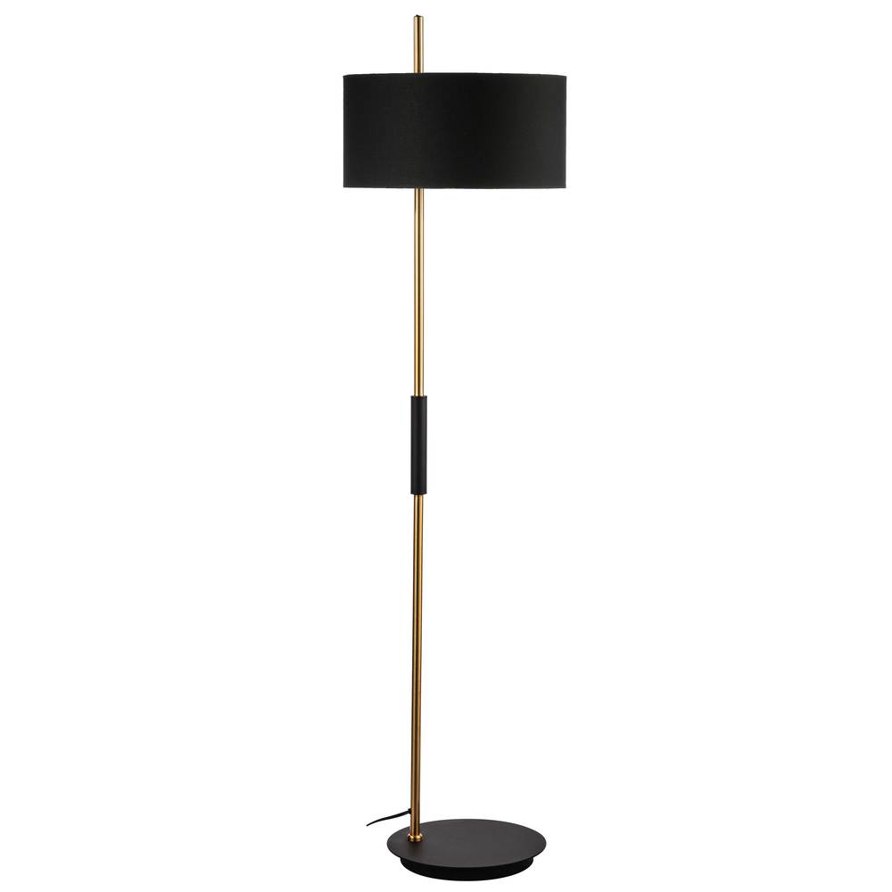 1 Light Incandescent Floor Lamp, Matte Black & Aged Brass w/ BK Shade