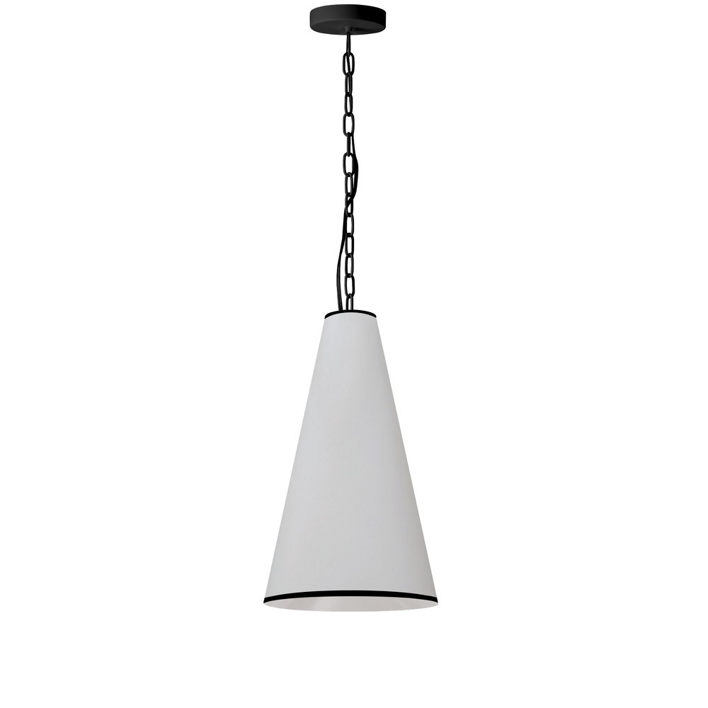 1LT Incandescent Pendant, MB w/ WH Shade & BK trim